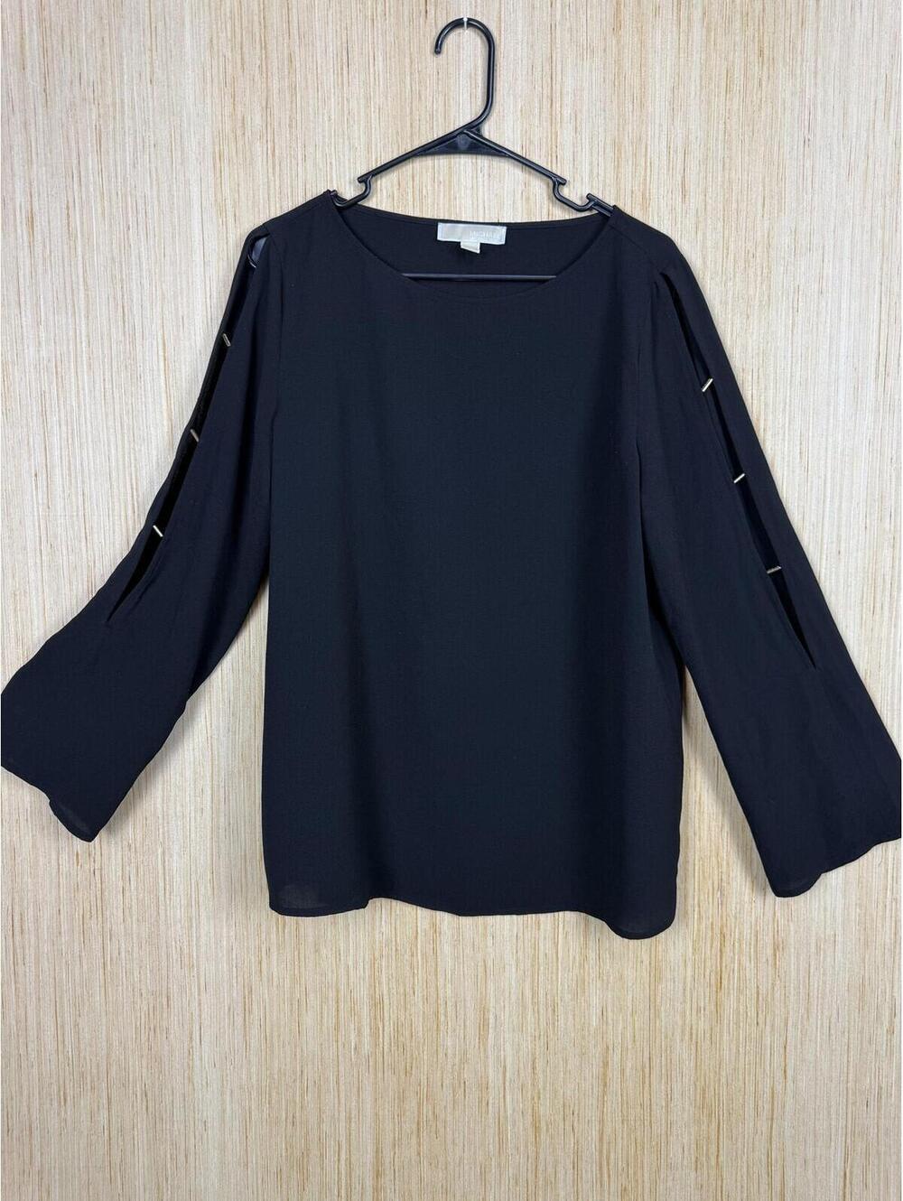 Michael Michael Kors Blouse Womens Large Black Slit Sleeve Boat Neck Top Dressy